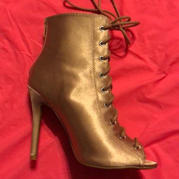 Rose Gold Size 6 Lace Up Heels - Picture 3 of 5